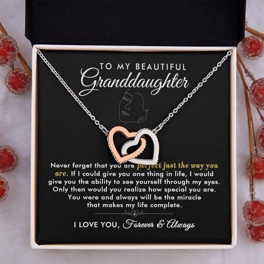 To My Beautiful Granddaughter - Just The Way You are - Interlocking Hearts Necklace - Everyoou