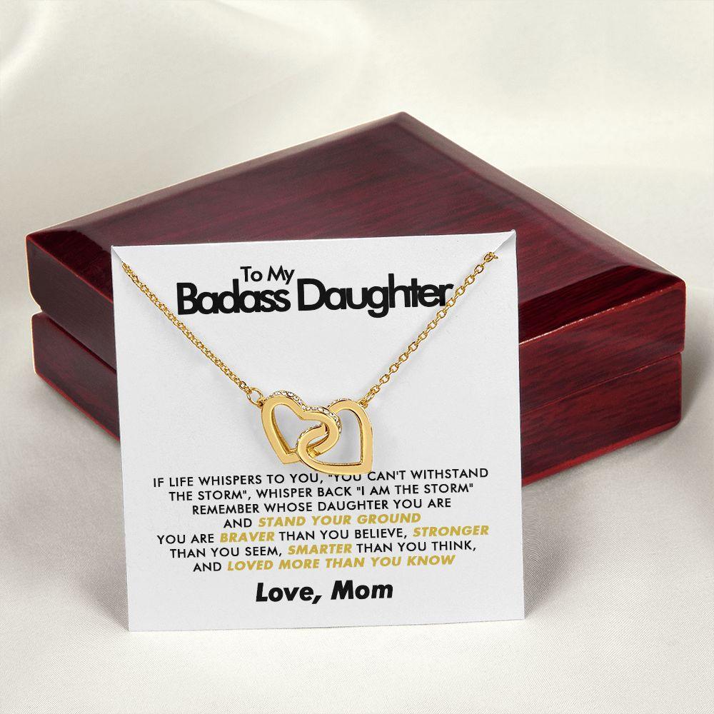 To My Badass Daughter - Stand Your Ground - Interlocking Hearts Necklace - Love Mom - Everyoou