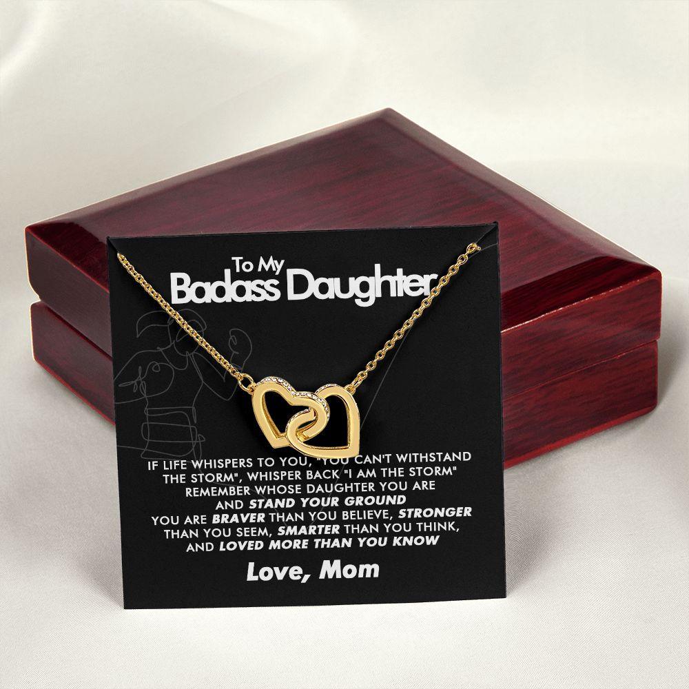 To My Badass Daughter - Stand Your Ground - Interlocking Hearts Necklace - Love Mom - Everyoou