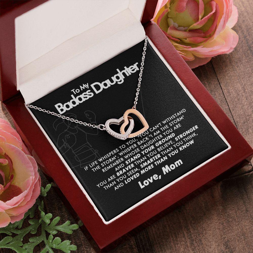 To My Badass Daughter - Stand Your Ground - Interlocking Hearts Necklace - Love Mom - Everyoou