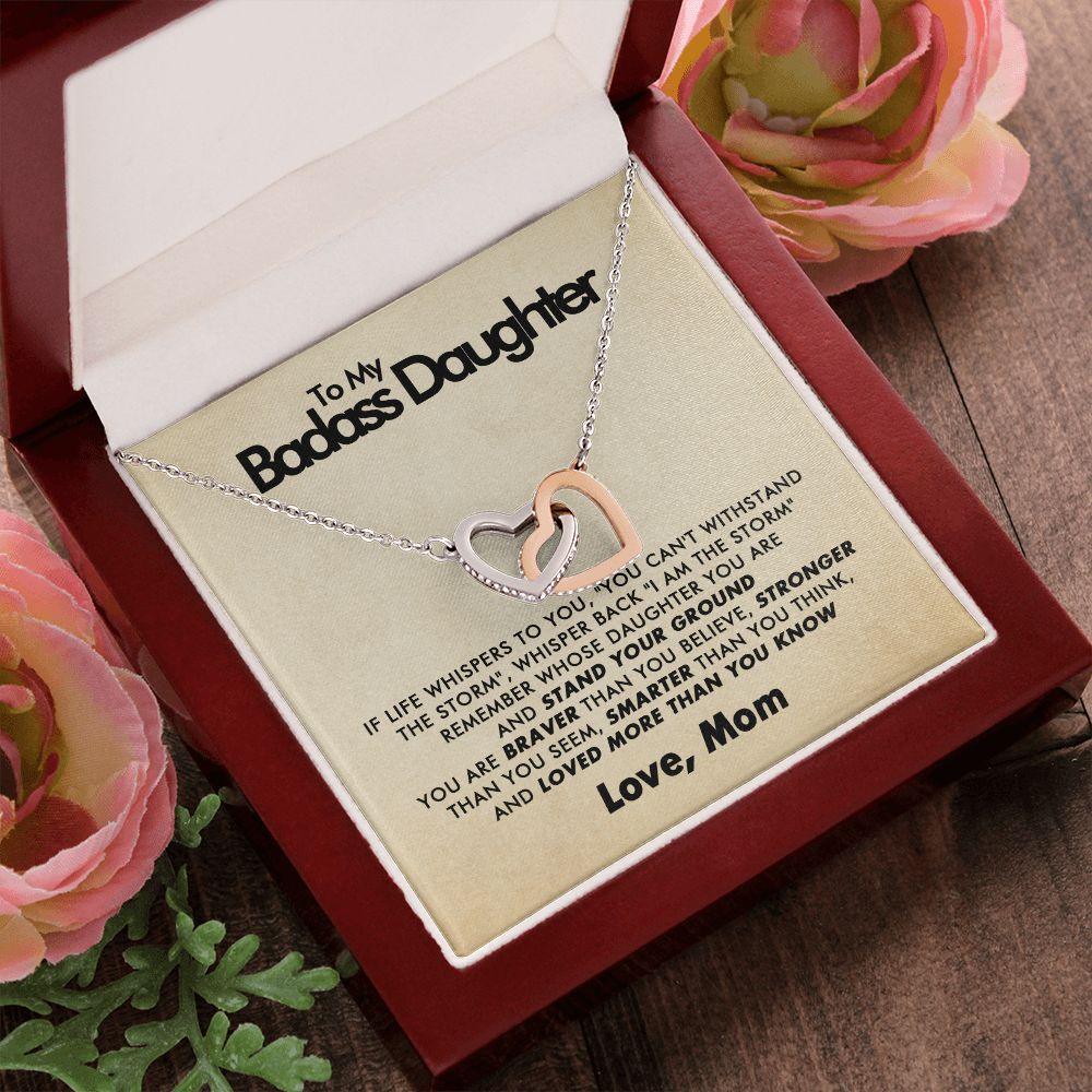To My Badass Daughter - Stand Your Ground - Interlocking Hearts Necklace - Love Mom - Everyoou