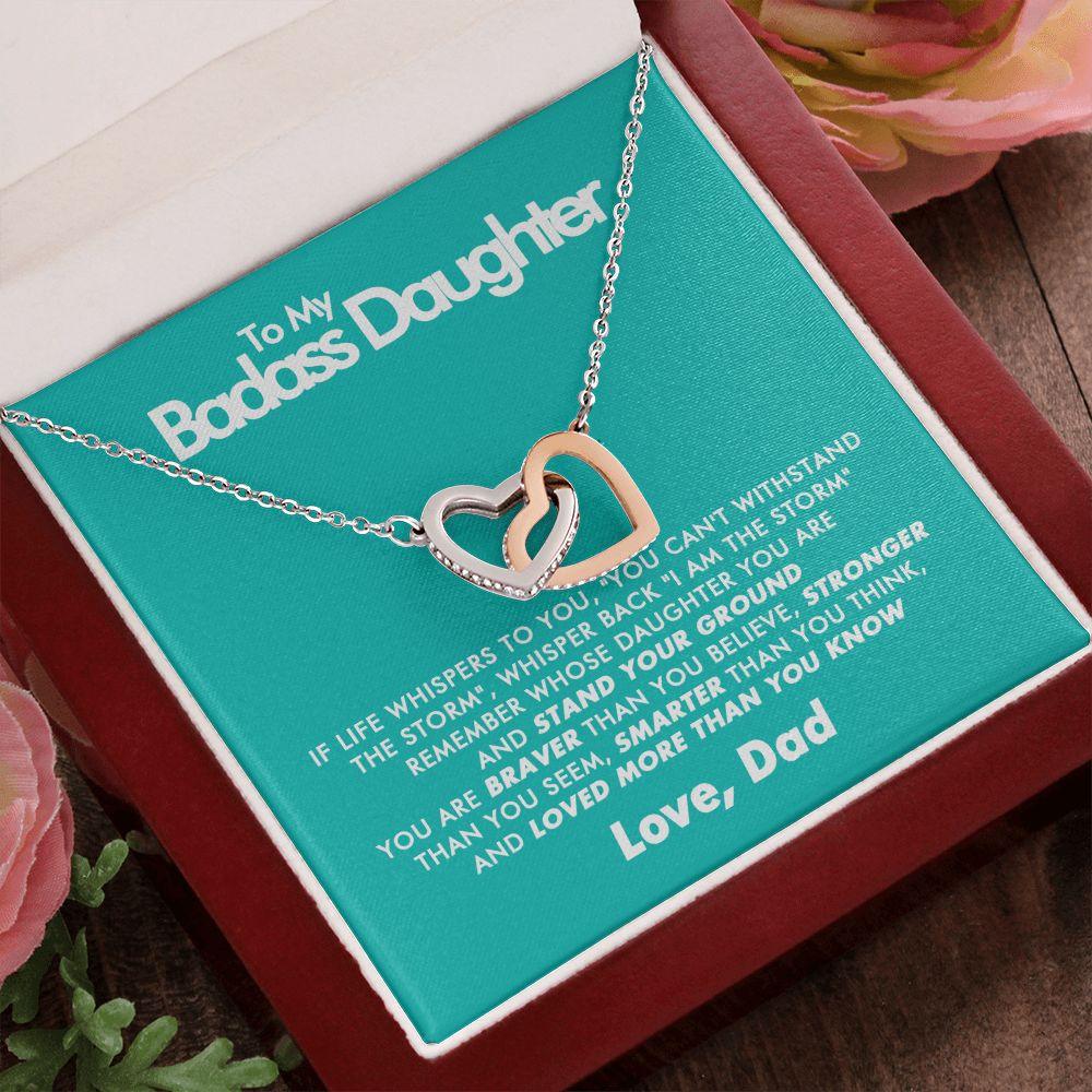 To My Badass Daughter - Stand Your Ground - Interlocking Hearts Necklace - Love Dad - Everyoou