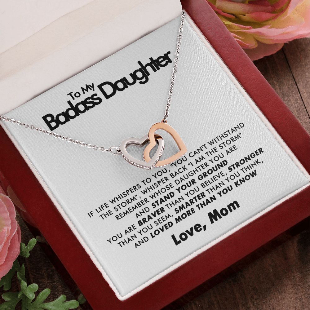 To My Badass Daughter - Interlocking Hearts Necklace - Love Mom - Everyoou