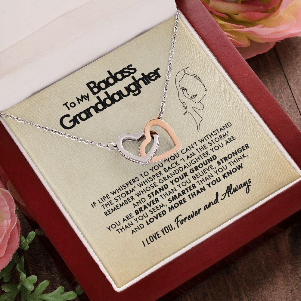 To My Badass Granddaughter - Loved - Interlocking Hearts Necklace - Everyoou