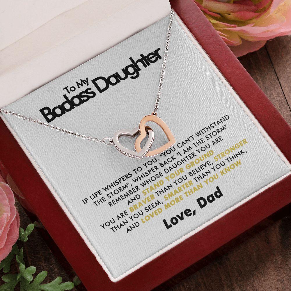 To My Badass Daughter - Stand Your Ground - Interlocking Hearts Necklace - Love Dad - Everyoou