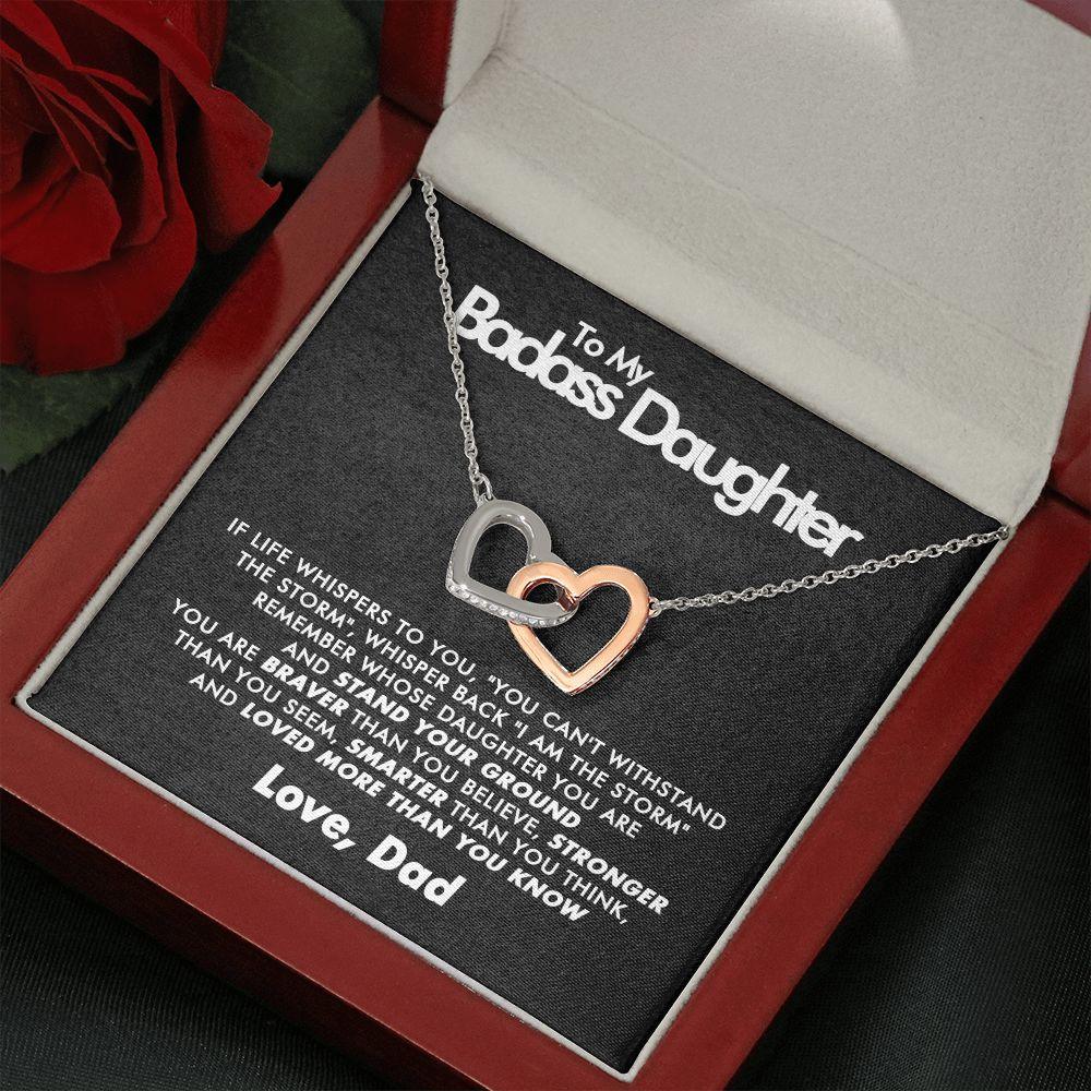 To My Badass Daughter - Stand Your Ground - Interlocking Hearts Necklace - Love Dad - Everyoou