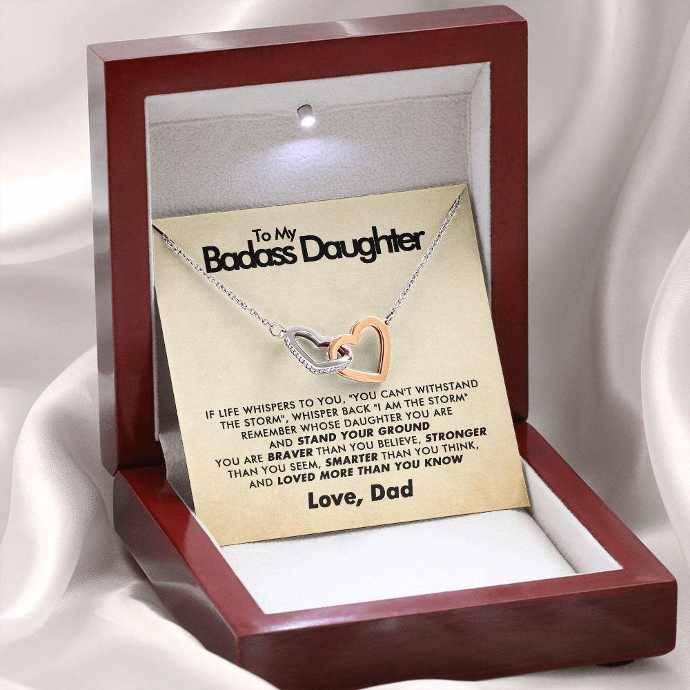 To My Badass Daughter - Stand Your Ground - Interlocking Hearts Necklace - Love Dad - Everyoou
