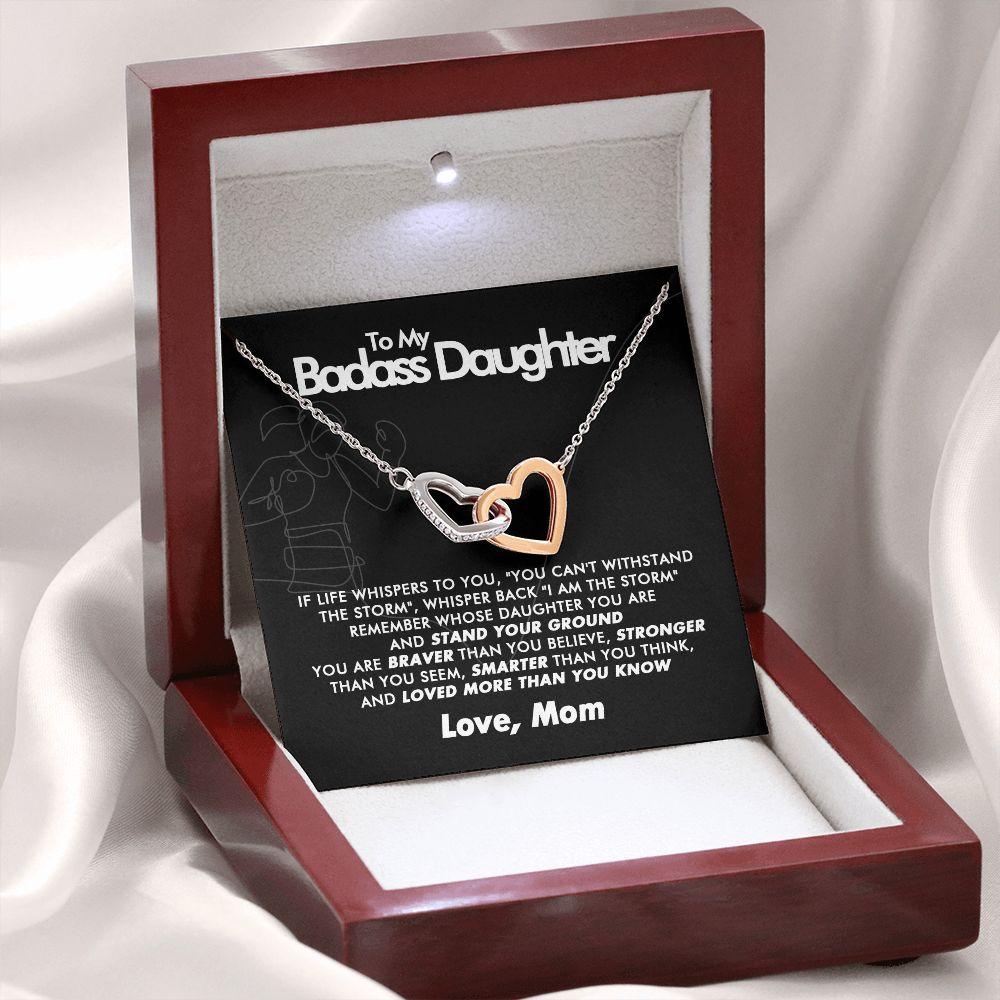 To My Badass Daughter - Stand Your Ground - Interlocking Hearts Necklace - Love Mom - Everyoou