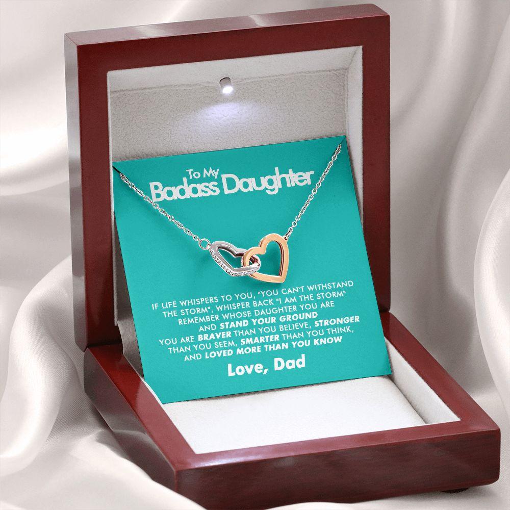 To My Badass Daughter - Stand Your Ground - Interlocking Hearts Necklace - Love Dad - Everyoou