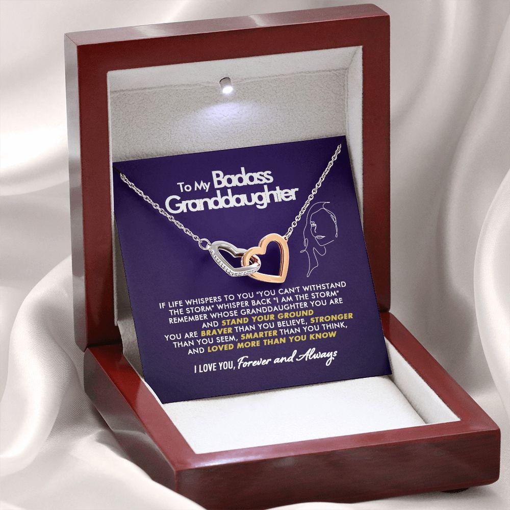 To My Badass Granddaughter - Braver - Interlocking Hearts Necklace - Everyoou