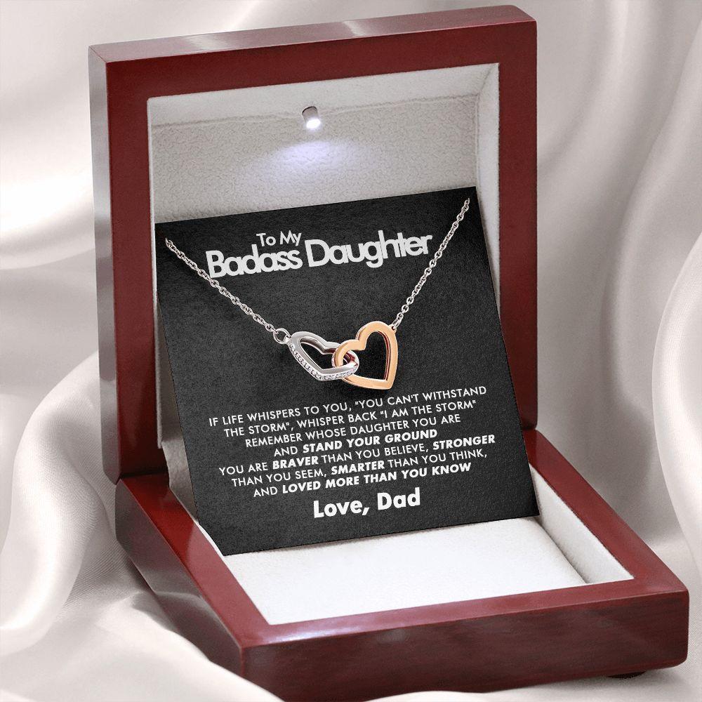 To My Badass Daughter - Stand Your Ground - Interlocking Hearts Necklace - Love Dad - Everyoou